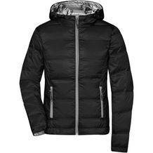 Ladies' Hooded Down Jacket - Daunenjacke mit Kapuze in neuem Design, Steppung der Jacke ist geklebt und nicht genäht [Gr. L] (black/silver) (Art.-Nr. CA158352)