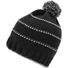 Knitted Winter Beanie with Pompon - Strickmütze aus recyceltem Polyester (schwarz / grau) (Art.-Nr. CA166842)