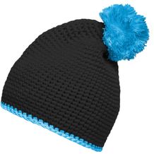 Pompon Hat with Contrast Stripe - Häkelmütze mit Kontrastrand und Pompon (schwarz / grün / blau) (Art.-Nr. CA167967)