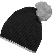 Pompon Hat with Contrast Stripe - Häkelmütze mit Kontrastrand und Pompon (schwarz / grau) (Art.-Nr. CA170526)