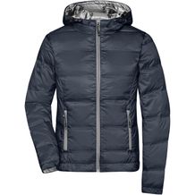 Ladies' Hooded Down Jacket - Daunenjacke mit Kapuze in neuem Design, Steppung der Jacke ist geklebt und nicht genäht [Gr. XXL] (navy/silver) (Art.-Nr. CA172950)