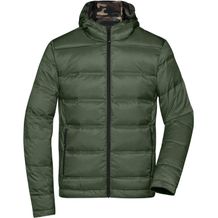 Men's Hooded Down Jacket - Daunenjacke mit Kapuze in neuem Design, Steppung der Jacke ist geklebt und nicht genäht [Gr. XL] (olive/camouflage) (Art.-Nr. CA177281)