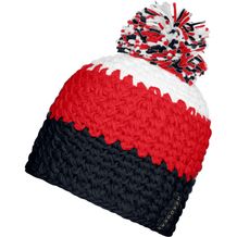 Crocheted Cap with Pompon - Angesagte 3-farbige Häkelmütze mit Pompon (weiß / rot / blau) (Art.-Nr. CA185428)