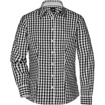 Ladies' Checked Blouse - Modisches Karoshirt mit Uni-Einsätzen an Kragen und Manschette [Gr. XL] (black/white) (Art.-Nr. CA189981)