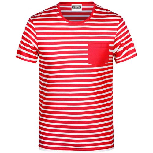 Men's T-Shirt Striped - T-Shirt in maritimem Look mit Brusttasche [Gr. L] (Art.-Nr. CA194710) - 100% gekämmte, ringgesponnene BIO-Baumw...