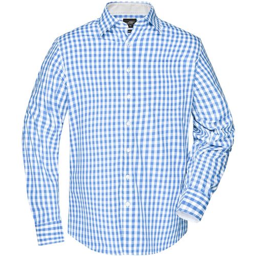 Men's Checked Shirt - Modisches Karoshirt mit Uni-Einsätzen an Kragen und Manschette [Gr. S] (Art.-Nr. CA213766) - Hochwertige, bügelleichte Popeline-Qual...