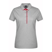 Ladies' Polo Single Stripe - Klassisches Polo mit Kontrastelementen [Gr. XL] (grey-heather/red) (Art.-Nr. CA227012)