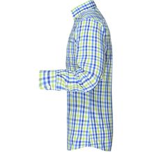 Men's Checked Shirt - Modisches Karoshirt mit Uni-Einsätzen an Kragen und Manschette [Gr. M] (blau / grün / weiß) (Art.-Nr. CA227943)