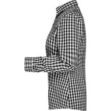 Ladies' Checked Blouse - Modisches Karoshirt mit Uni-Einsätzen an Kragen und Manschette [Gr. L] (weiß / schwarz) (Art.-Nr. CA229515)