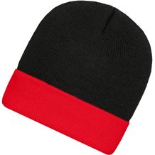 Knitted Cap - Klassische Strickmütze mit Umschlag (schwarz / Rot) (Art.-Nr. CA234336)