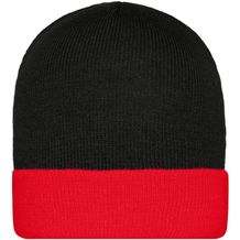 Knitted Cap - Klassische Strickmütze mit Umschlag (black/red) (Art.-Nr. CA234336)