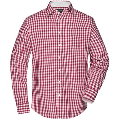 Men's Checked Shirt - Modisches Karoshirt mit Uni-Einsätzen an Kragen und Manschette [Gr. XL] (Art.-Nr. CA235463) - Hochwertige, bügelleichte Popeline-Qual...