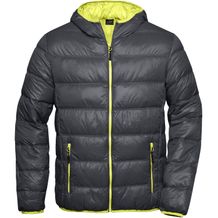 Men's Down Jacket - Ultraleichte Daunenjacke mit Kapuze in sportlichem Style [Gr. XXL] (carbon/acid-yellow) (Art.-Nr. CA237901)