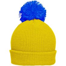 Pompon Hat with Brim - Strickmütze mit Umschlag und Pompon (yellow/azur) (Art.-Nr. CA239272)