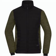 Ladies' Padded Hybrid Jacket - Wattierte Jacke mit Stehkragen im attraktiven Materialmix [Gr. L] (black/olive-melange) (Art.-Nr. CA248900)
