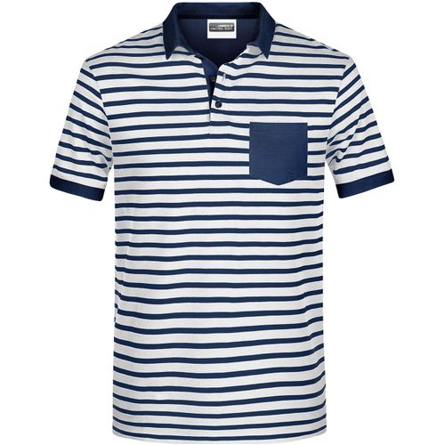 Men's Polo Striped - Polo in maritimem Look mit Brusttasche [Gr. 3XL] (Art.-Nr. CA254725) - Feine Piqué-Qualität aus 100% gekämmt...