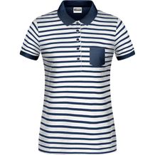 Ladies' Polo Striped - Polo in maritimem Look mit Brusttasche [Gr. M] (white/navy) (Art.-Nr. CA275423)