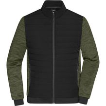 Men's Padded Hybrid Jacket - Wattierte Jacke mit Stehkragen im attraktiven Materialmix [Gr. 4XL] (black/olive-melange) (Art.-Nr. CA293059)