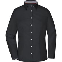 Ladies' Plain Shirt - Modisches Shirt mit Karo-Einsätzen an Kragen und Manschette [Gr. XS] (black/black-white) (Art.-Nr. CA323890)