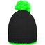 Pompon Hat with Contrast Stripe - Häkelmütze mit Kontrastrand und Pompon (black/neon-green) (Art.-Nr. CA363388)