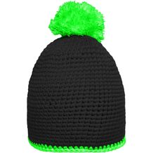 Pompon Hat with Contrast Stripe - Häkelmütze mit Kontrastrand und Pompon (black/neon-green) (Art.-Nr. CA363388)