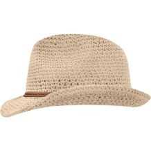 Summer Hat - Stylischer Hut in aufwendiger Häkeloptik mit kontrastfarbener Kordel (natural / brown) (Art.-Nr. CA375129)