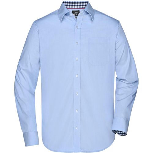 Men's Plain Shirt - Modisches Shirt mit Karo-Einsätzen an Kragen und Manschette [Gr. L] (Art.-Nr. CA399474) - Hochwertige, bügelleichte Popeline-Qual...