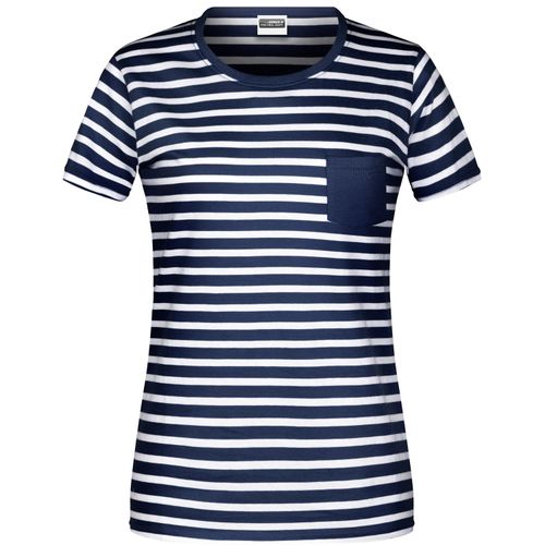 Ladies' T-Shirt Striped - T-Shirt in maritimem Look mit Brusttasche [Gr. L] (Art.-Nr. CA422275) - 100% gekämmte, ringgesponnene BIO-Baumw...