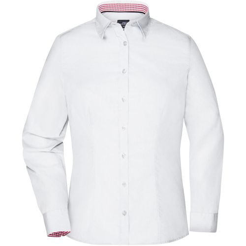 Ladies' Plain Shirt - Modisches Shirt mit Karo-Einsätzen an Kragen und Manschette [Gr. XL] (Art.-Nr. CA455409) - Hochwertige, bügelleichte Popeline-Qual...