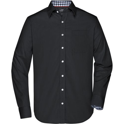 Men's Plain Shirt - Modisches Shirt mit Karo-Einsätzen an Kragen und Manschette [Gr. M] (Art.-Nr. CA483304) - Hochwertige, bügelleichte Popeline-Qual...