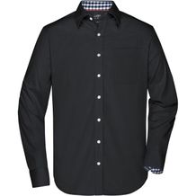 Men's Plain Shirt - Modisches Shirt mit Karo-Einsätzen an Kragen und Manschette [Gr. M] (black/black-white) (Art.-Nr. CA483304)