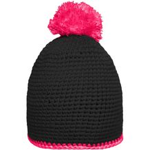 Pompon Hat with Contrast Stripe - Häkelmütze mit Kontrastrand und Pompon (black/pink) (Art.-Nr. CA497965)