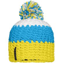 Crocheted Cap with Pompon - Angesagte 3-farbige Häkelmütze mit Pompon (yellow/pacific/white) (Art.-Nr. CA534549)