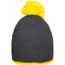 Pompon Hat with Contrast Stripe - Häkelmütze mit Kontrastrand und Pompon (carbon/yellow) (Art.-Nr. CA579030)