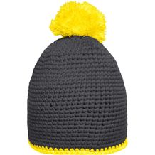 Pompon Hat with Contrast Stripe - Häkelmütze mit Kontrastrand und Pompon (carbon/yellow) (Art.-Nr. CA579030)