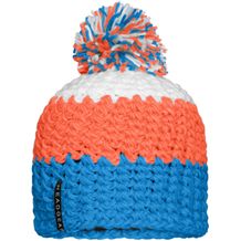 Crocheted Cap with Pompon - Angesagte 3-farbige Häkelmütze mit Pompon (pacific/neon-orange/white) (Art.-Nr. CA628363)