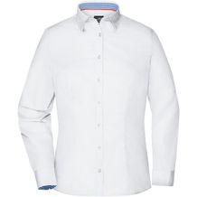 Ladies' Plain Shirt - Modisches Shirt mit Karo-Einsätzen an Kragen und Manschette [Gr. S] (white/royal-white) (Art.-Nr. CA633479)