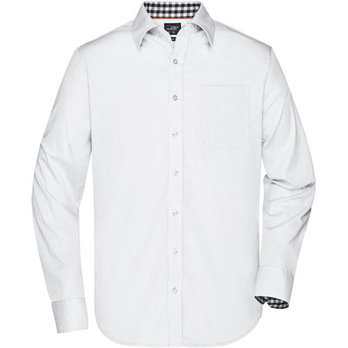 Men's Plain Shirt - Modisches Shirt mit Karo-Einsätzen an Kragen und Manschette [Gr. S] (Art.-Nr. CA650238) - Hochwertige, bügelleichte Popeline-Qual...