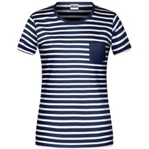Ladies' T-Shirt Striped - T-Shirt in maritimem Look mit Brusttasche [Gr. XL] (navy/white) (Art.-Nr. CA653473)