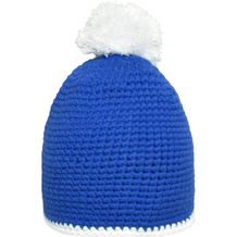 Pompon Hat with Contrast Stripe - Häkelmütze mit Kontrastrand und Pompon (blue/white) (Art.-Nr. CA687538)