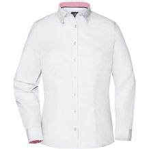 Ladies' Plain Shirt - Modisches Shirt mit Karo-Einsätzen an Kragen und Manschette [Gr. XS] (white/red-white) (Art.-Nr. CA688551)