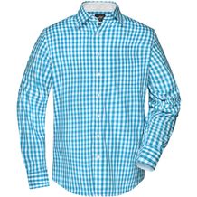 Men's Checked Shirt - Modisches Karoshirt mit Uni-Einsätzen an Kragen und Manschette [Gr. L] (turquoise/white) (Art.-Nr. CA693509)