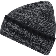 Men's Melange Beanie - Melierte Mütze mit Umschlag in grober Strickoptik (schwarz / grau) (Art.-Nr. CA744075)