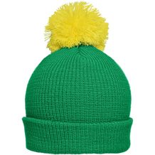 Pompon Hat with Brim - Strickmütze mit Umschlag und Pompon (fern-green/yellow) (Art.-Nr. CA753099)