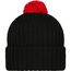 Knitted Cap with Pompon - Trendige Pomponmütze in vielen Farben (black/red) (Art.-Nr. CA804064)