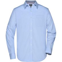 Men's Plain Shirt - Modisches Shirt mit Karo-Einsätzen an Kragen und Manschette [Gr. XXL] (light-blue/navy-white) (Art.-Nr. CA833537)