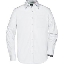 Men's Plain Shirt - Modisches Shirt mit Karo-Einsätzen an Kragen und Manschette [Gr. XXL] (white/black-white) (Art.-Nr. CA864016)