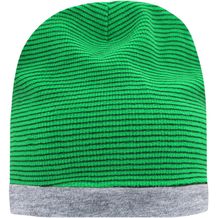 Structured Beanie - Stretchfleece-Mütze mit Kontrastabschluss (fern-green / grey-heather) (Art.-Nr. CA905124)