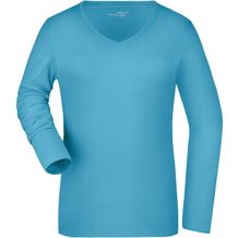 Ladies' Stretch V-Shirt Long-Sleeved - Langarm Shirt aus weichem Elastic-Single-Jersey [Gr. L] (Turquoise) (Art.-Nr. CA998039)