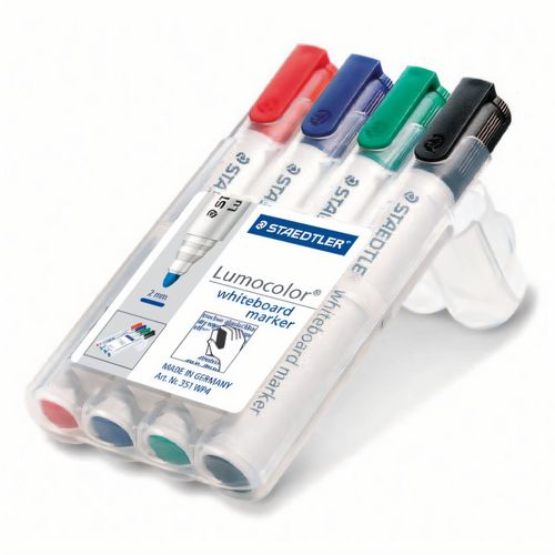 STAEDTLER Lumocolor whiteboard marker, Box mit 4 Markern (Art.-Nr. CA659652) - Whiteboard-Marker, trocken und rückstan...